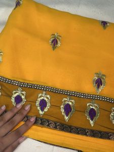 Beautiful Yellow Embroidered Saree