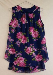 Navy Floral Sleeveless Top