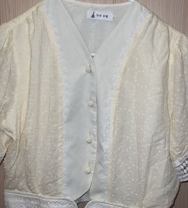 Elegant Lace Trimmed Cream Blouse