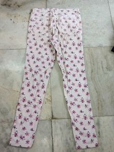 floral pattern white jeans