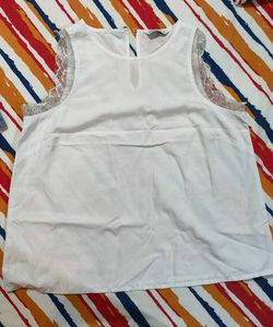 White Lace Trim Sleeveless Top