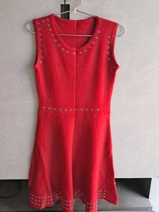 Red A-Line Dress with Grommet Detail