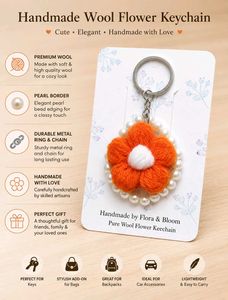 Handmade crochet Orenge Puff Flower Keychain