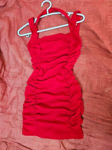 H&amp;M Red Ruched Bodycon Dress