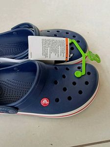 Navy Crocs with Red &amp; White Stripe