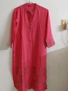 Pink Cotton Kurta Solid