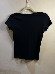 Chic Black Ribbed Square Neck Top