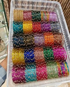 one stone Glass Bangles 6 Dozens any colour+box