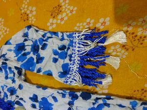 Blue Floral Print Tasselled Kurta