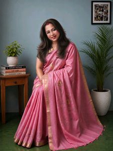 Elegant Pink Embroidered Linen Saree