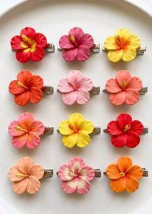 Set of 12 Hibiscus Flower Hair Clips