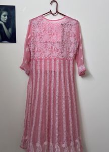 Beautiful Pink Chikankari Kurta with petticoat
