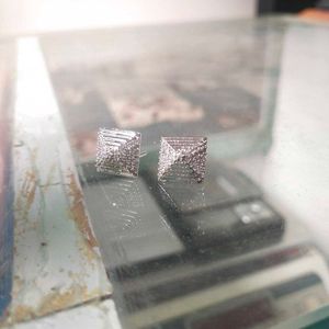 Pure Silver AD Pyramid Stud Earrings