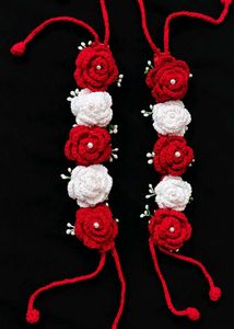 RED AND WHITE CROCHET HAND N HAIR GAJRA