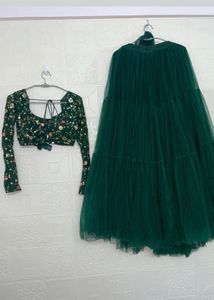 Emerald Green Sequin Blouse & Skirt Set