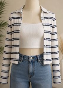 Striped Ribbed Button-Up Crop Cardigan