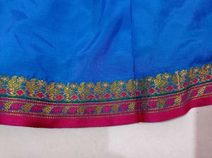 Vibrant Blue &amp; Pink Saree with Gold Motifs