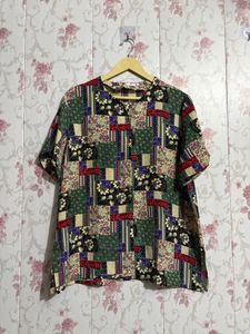 Retro Patchwork Print Blouse