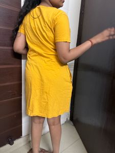 Yellow T-Shirt Dress with Stripe Detail