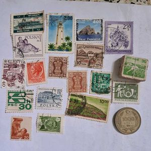 Assorted International Stamps, coin Collection