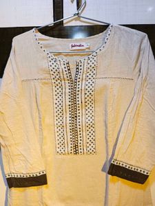 Fabindia Beige Embroidered Kurta