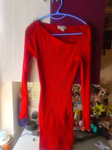 Chic Red Ribbed Bodycon Dress