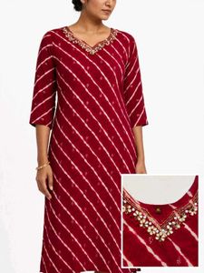 Elegant Maroon Kurta with Embellished Neckline