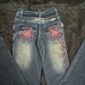 Embellished Flare Jeans bootcut Y2K mid waist