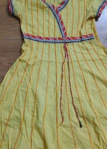 pure cotton Yellow Striped Anarkali Kurta