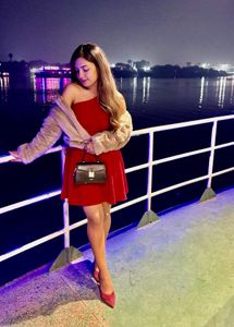 Red one shoulder dress