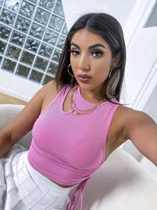 I. Chic Pink Ribbed Cutout Tank Top