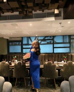 Royal Blue Ruched Off-Shoulder Bodycon Dre