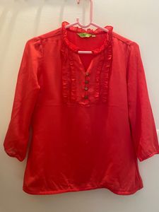 Tomato Red Coloured Top With Full Sleeves Size M