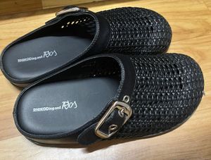 Black Woven Slip-On Clogs