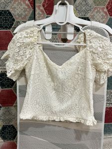White Lace Puff Sleeve Top size M