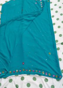 Beautiful Teal Saree with Floral Sequins