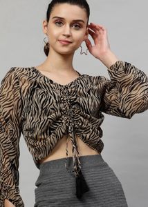 Chic Zebra Print Ruched Crop Top