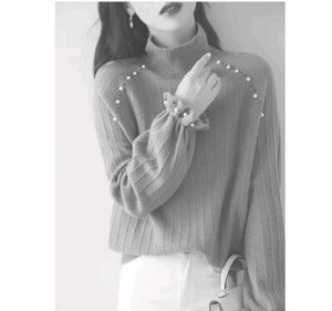 Elegant Pearl Detail Knit Sweater