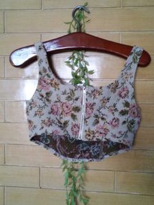 Urbanic Floral Tapestry Zip Crop Top