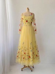 Yellow Embroidered Tulle Gown