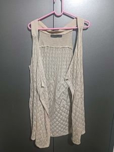 Beige Knitted Sleeveless Cardigan