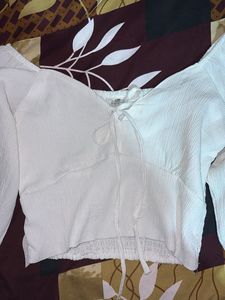 Cream Textured Crop Top