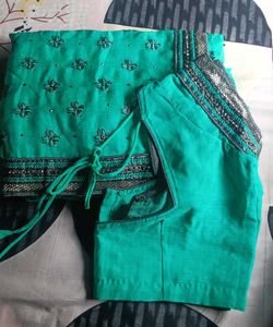 Beautiful Embroided Green Saree With Blouse