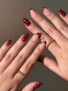 Handmade Customizable Maroon Polka Dot Nails💅♥️.