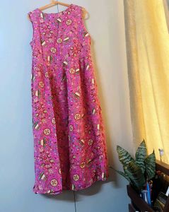 Pink Print Sleeveless Midi Dress