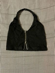 Black Halter Neck Zip Top