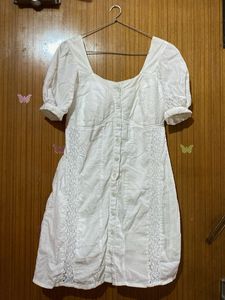 White Puff Sleeve Button-Up Mini Dress