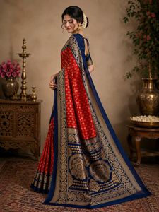 Elegant Turquoise Blue Floral Woven Saree
