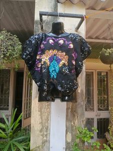 Peacock Sequin Embellished Party Top