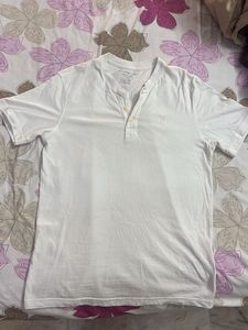 American Eagle White Henley T-Shirt